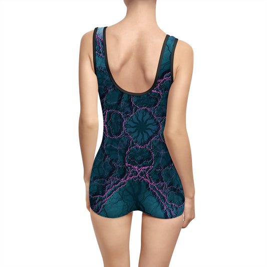 Vintage One-Piece Swimsuit — Mystic Bloom Pattern