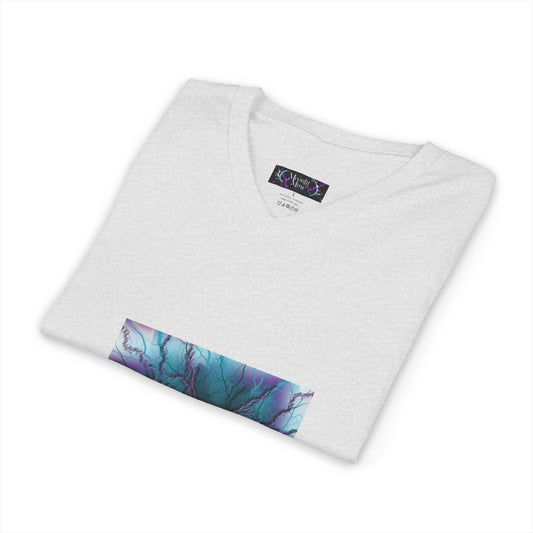 Mystic Bloom V-Neck Tee — Teal & Purple Mandala Graphic