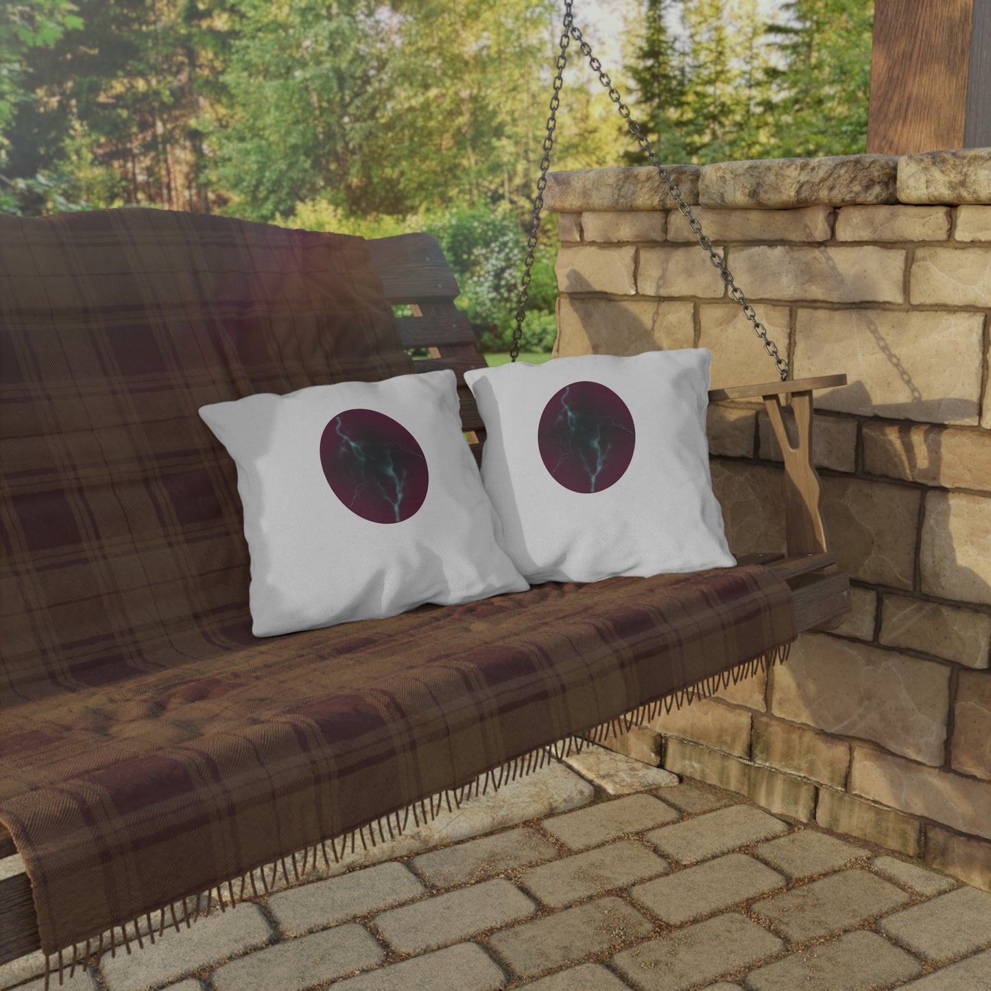 Cosmic Current – Luminous Abstract Magenta & Blue Outdoor Pillow