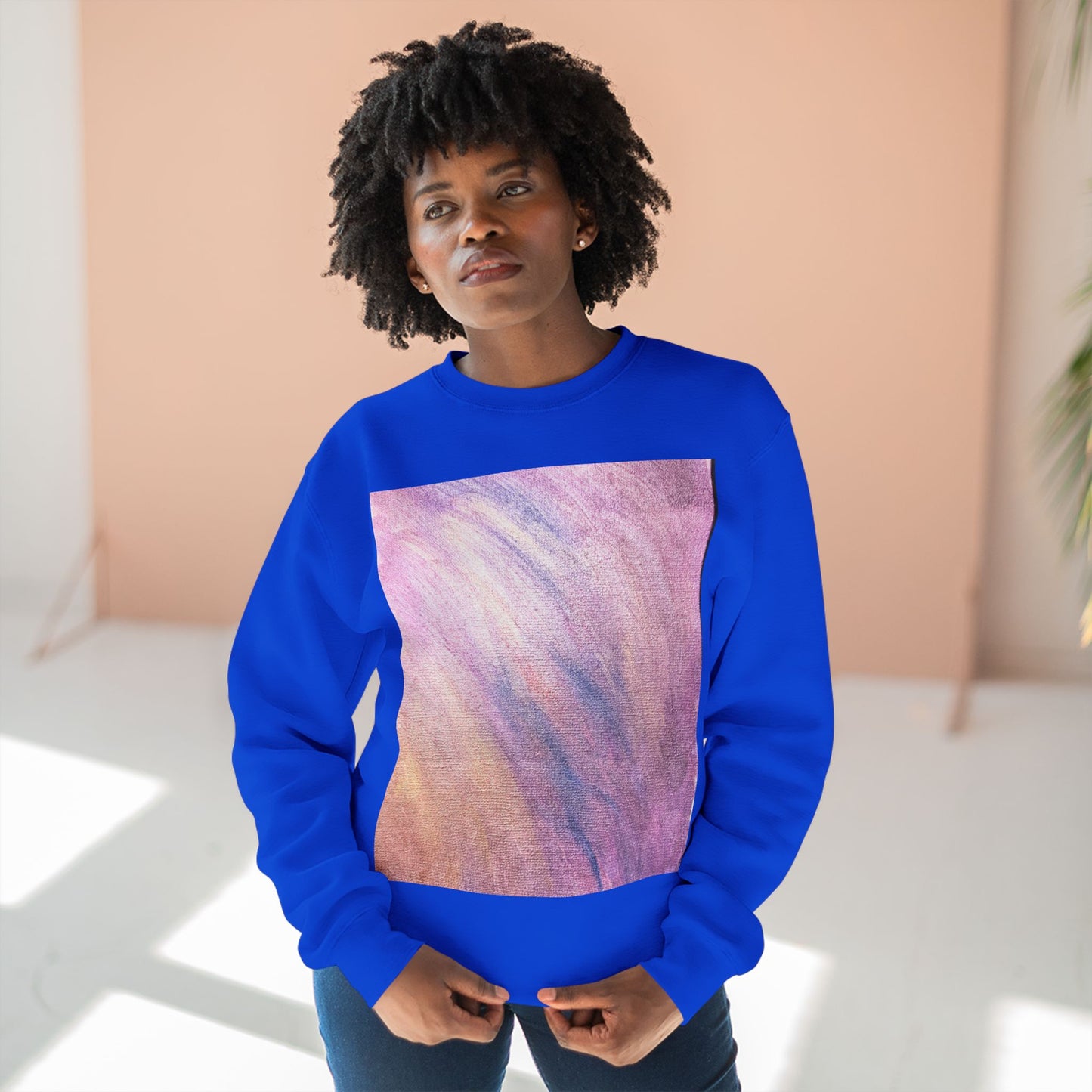 "Dreamwave Drift" Crewneck Sweatshirt – Soft Pink & Lavender Abstract Design