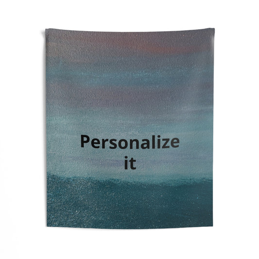 Personalized Sunset Ocean Wall Tapestry — Custom Name Indoor Beach Sky Decor