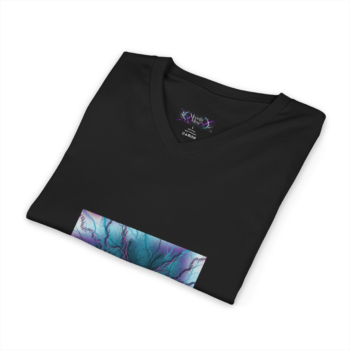 Mystic Bloom V-Neck Tee — Teal & Purple Mandala Graphic