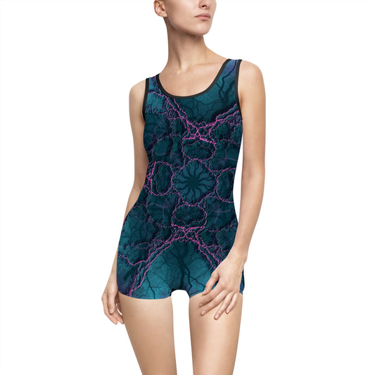 Vintage One-Piece Swimsuit — Mystic Bloom Pattern