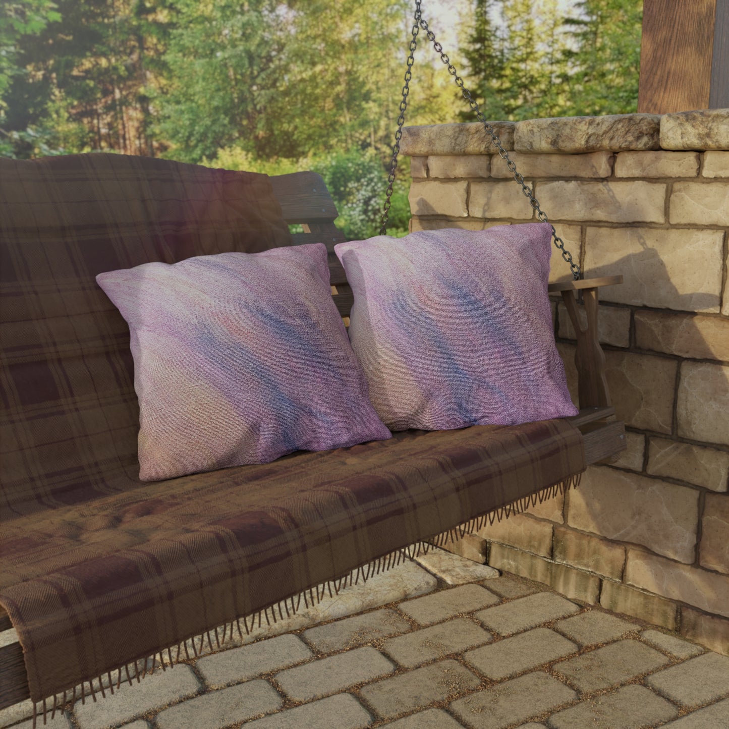 "Dreamwave Drift" Outdoor Pillow — Blush Lavender Ombre Patio Cushion