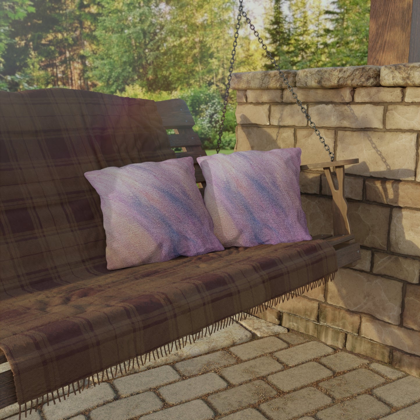 "Dreamwave Drift" Outdoor Pillow — Blush Lavender Ombre Patio Cushion