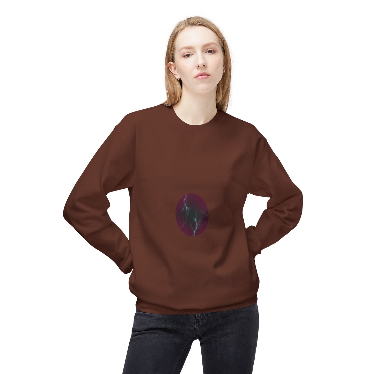 Cosmic Current Crewneck Sweatshirt — Minimal Dark Moon Oval Graphic