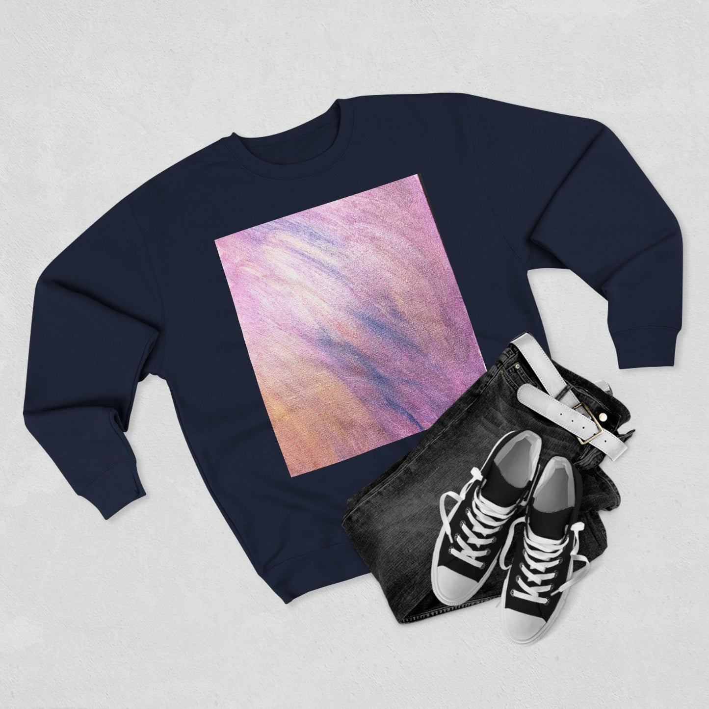"Dreamwave Drift" Crewneck Sweatshirt – Soft Pink & Lavender Abstract Design