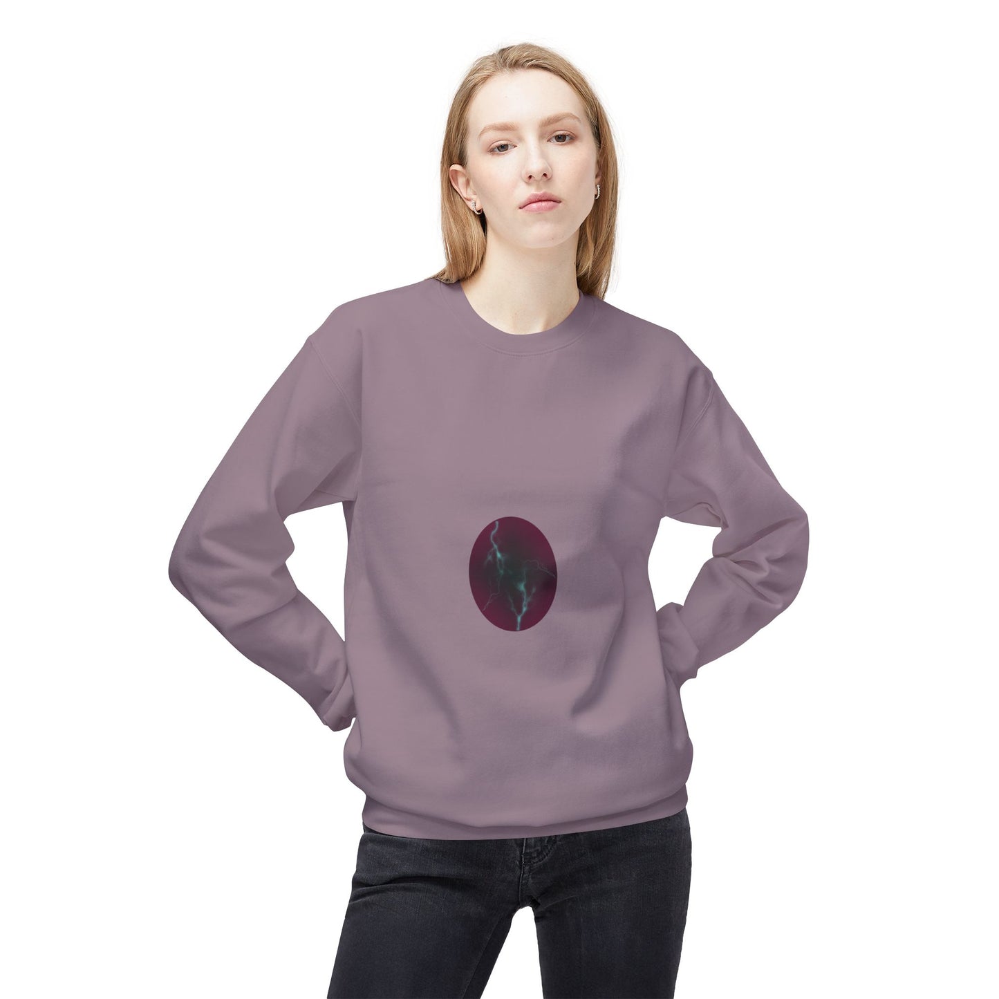 Cosmic Current Crewneck Sweatshirt — Minimal Dark Moon Oval Graphic