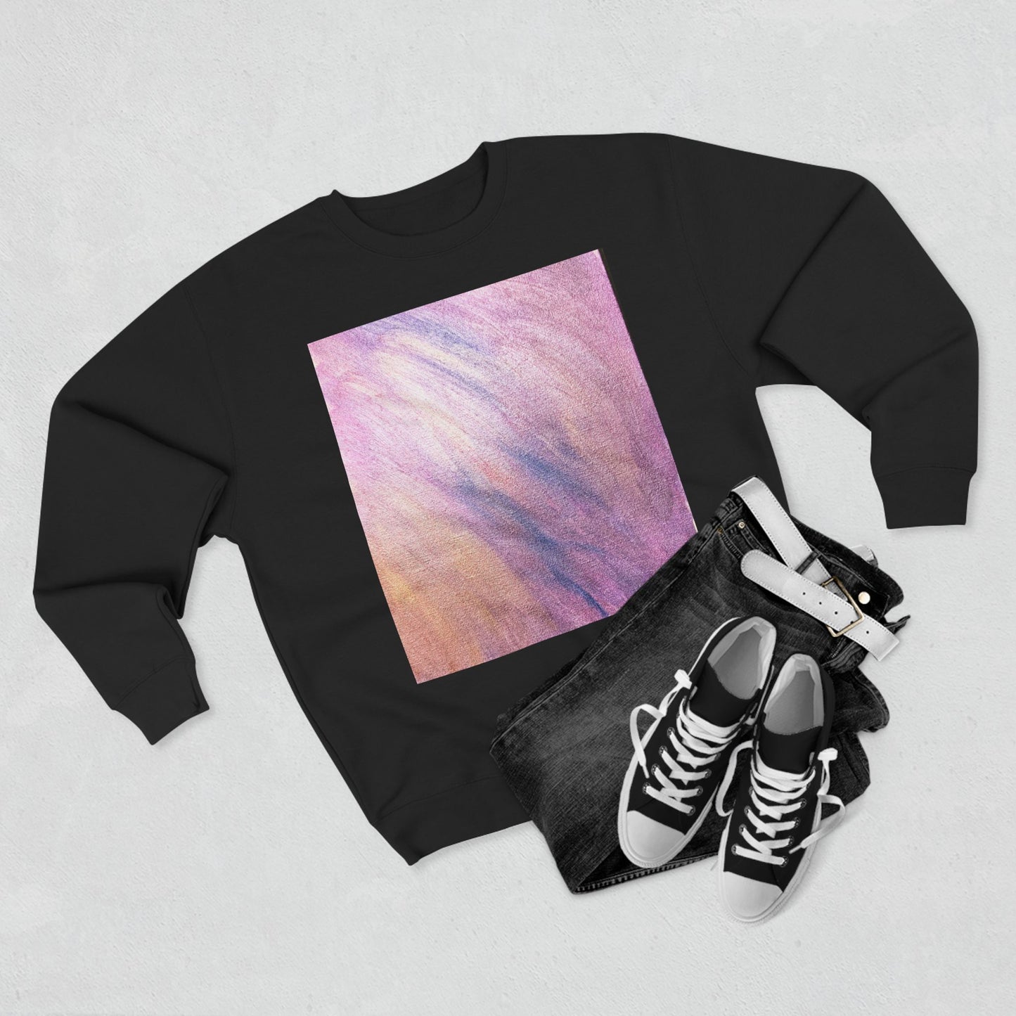 "Dreamwave Drift" Crewneck Sweatshirt – Soft Pink & Lavender Abstract Design
