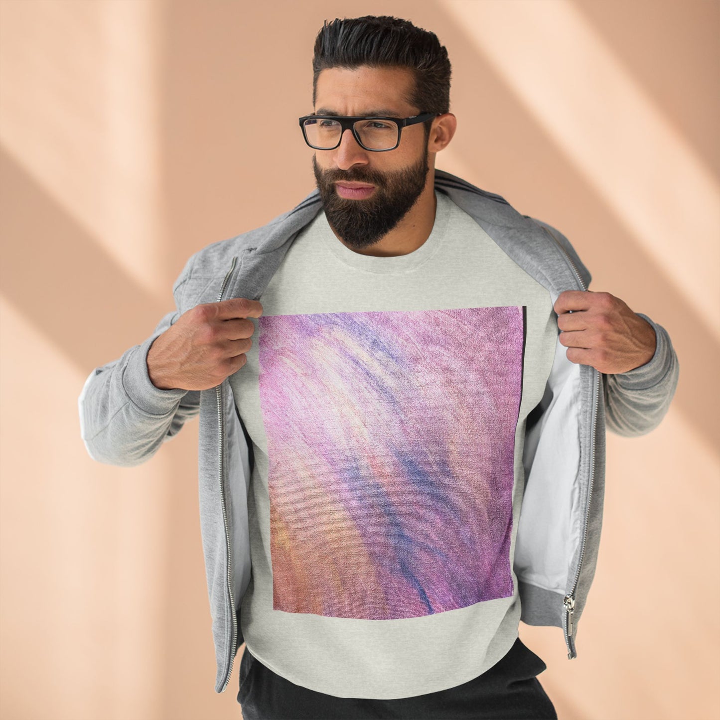 "Dreamwave Drift" Crewneck Sweatshirt – Soft Pink & Lavender Abstract Design