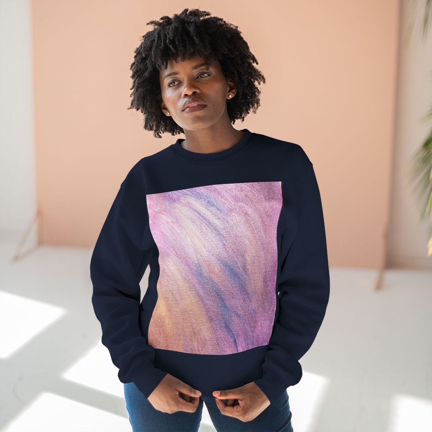 "Dreamwave Drift" Crewneck Sweatshirt – Soft Pink & Lavender Abstract Design