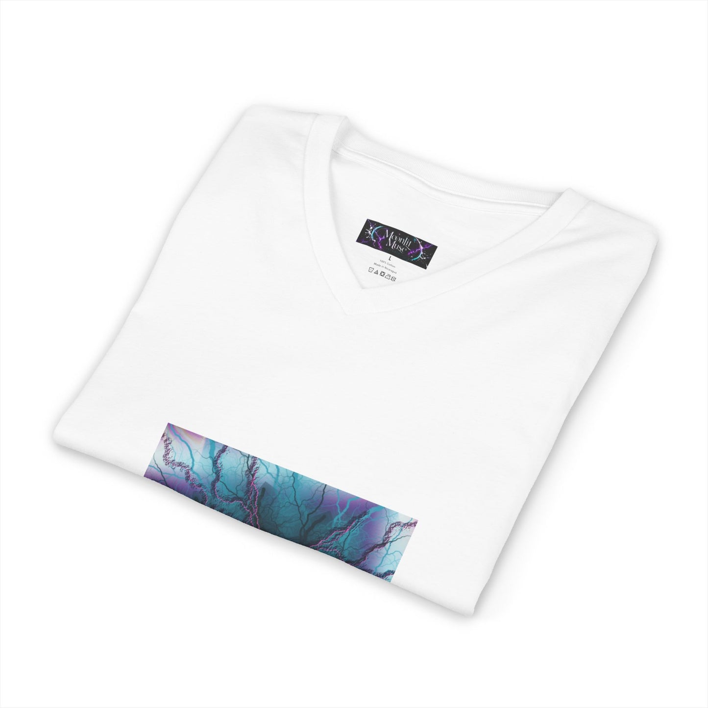 Mystic Bloom V-Neck Tee — Teal & Purple Mandala Graphic