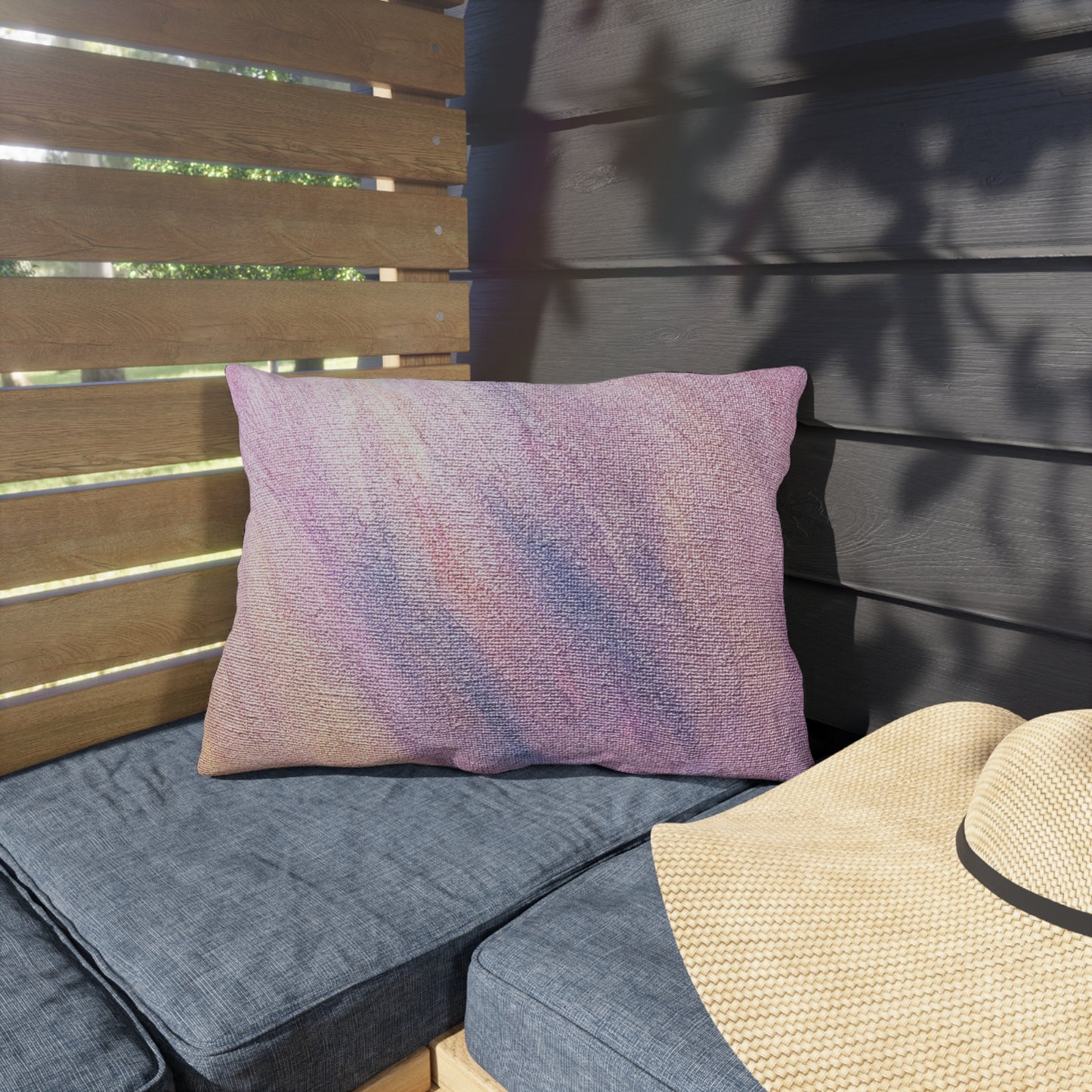 "Dreamwave Drift" Outdoor Pillow — Blush Lavender Ombre Patio Cushion