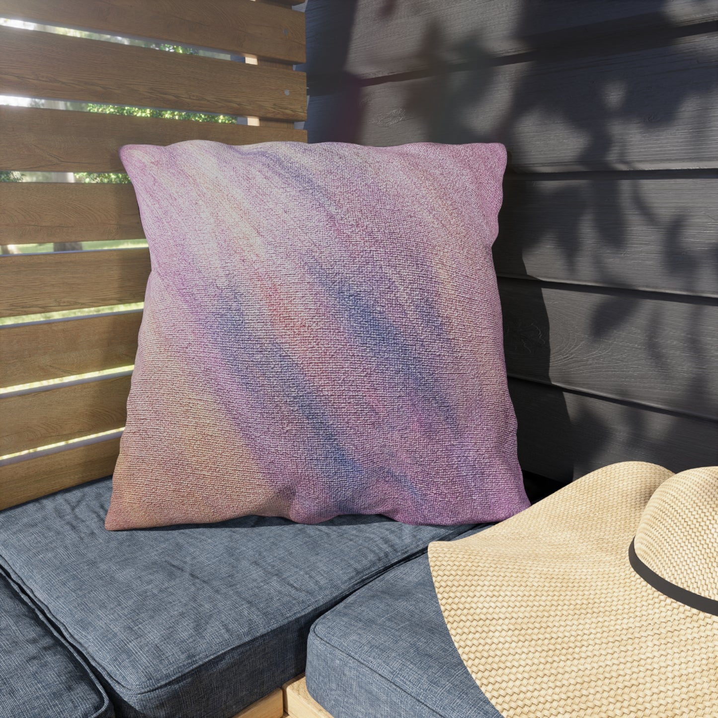 "Dreamwave Drift" Outdoor Pillow — Blush Lavender Ombre Patio Cushion