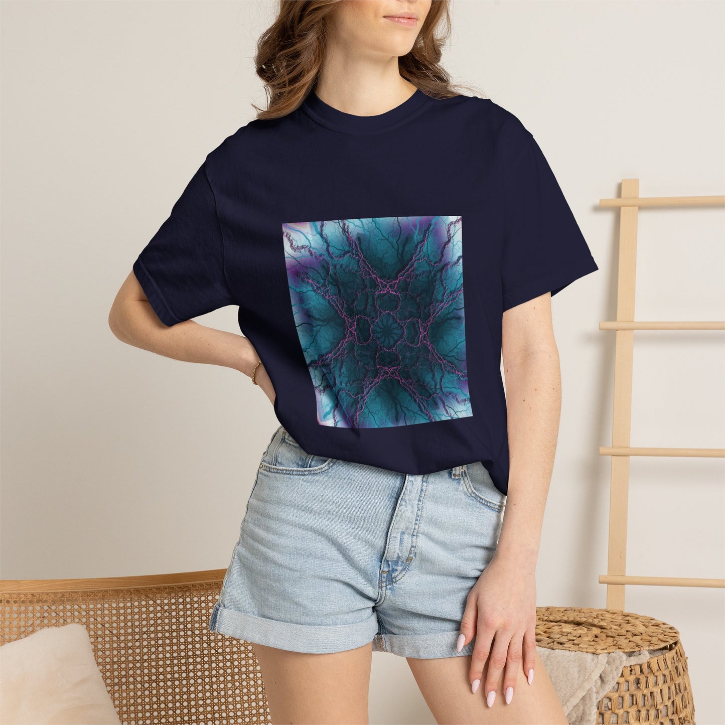 Mystic Bloom Tee — Teal & Purple Geometric Art T-Shirt