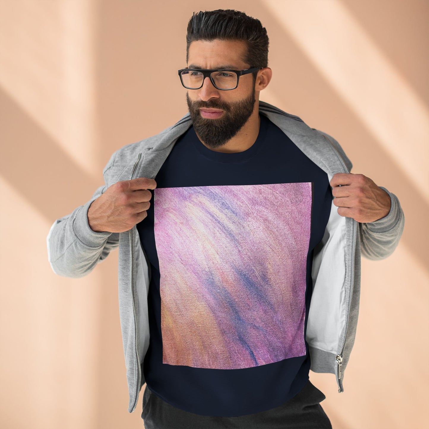 "Dreamwave Drift" Crewneck Sweatshirt – Soft Pink & Lavender Abstract Design