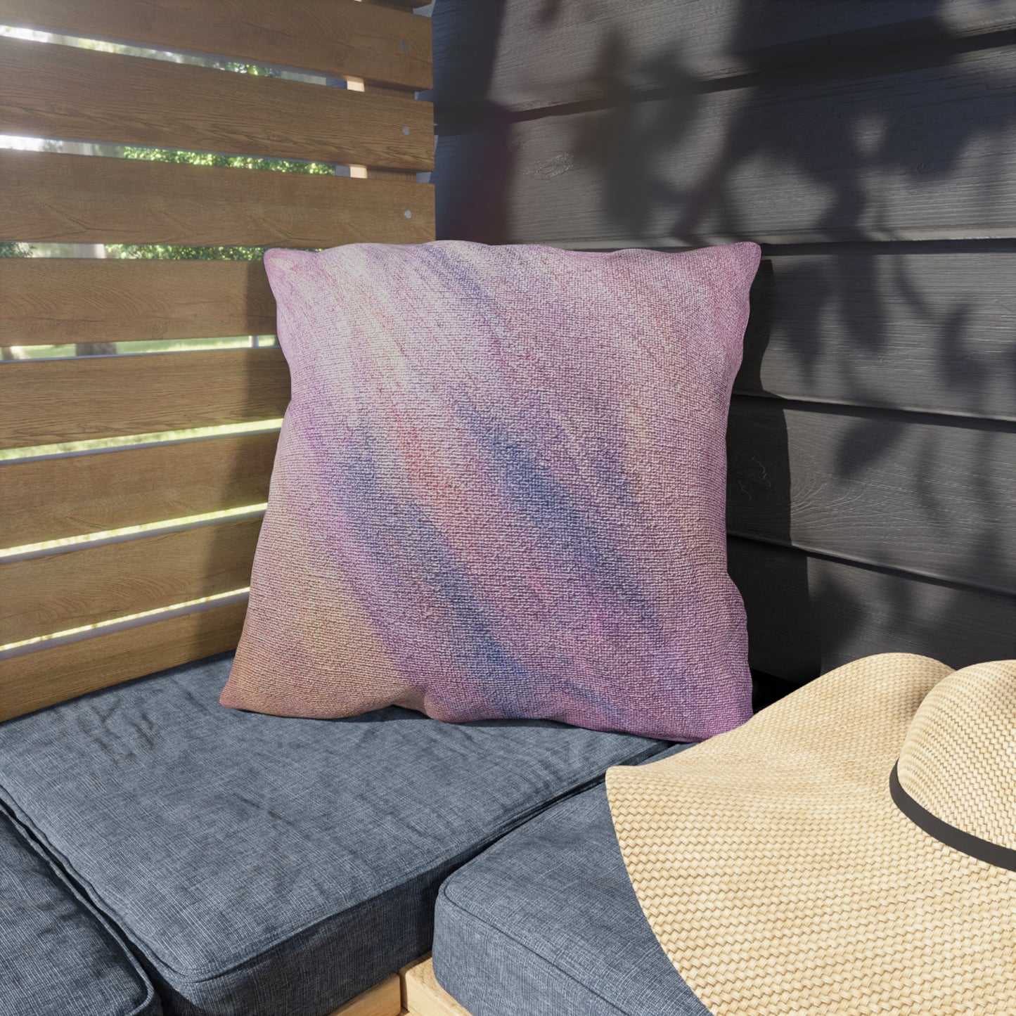"Dreamwave Drift" Outdoor Pillow — Blush Lavender Ombre Patio Cushion