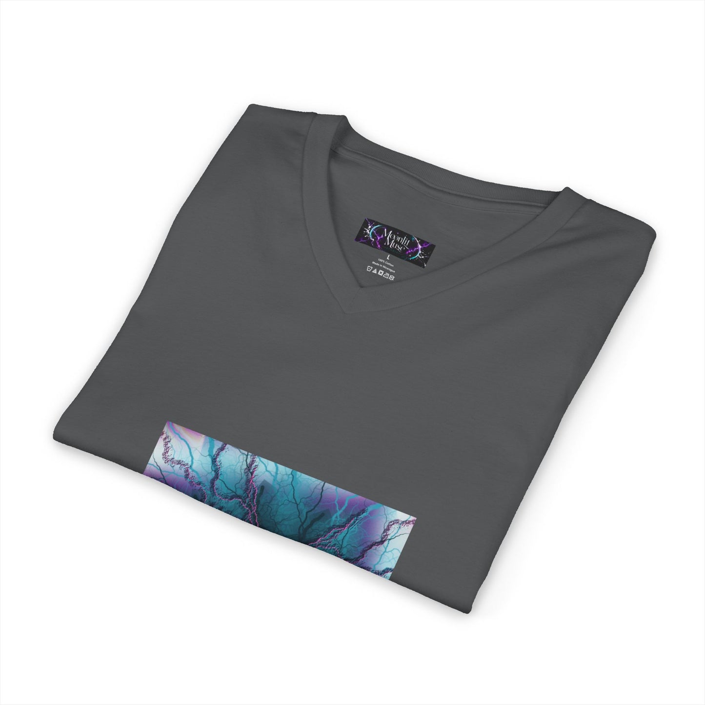 Mystic Bloom V-Neck Tee — Teal & Purple Mandala Graphic