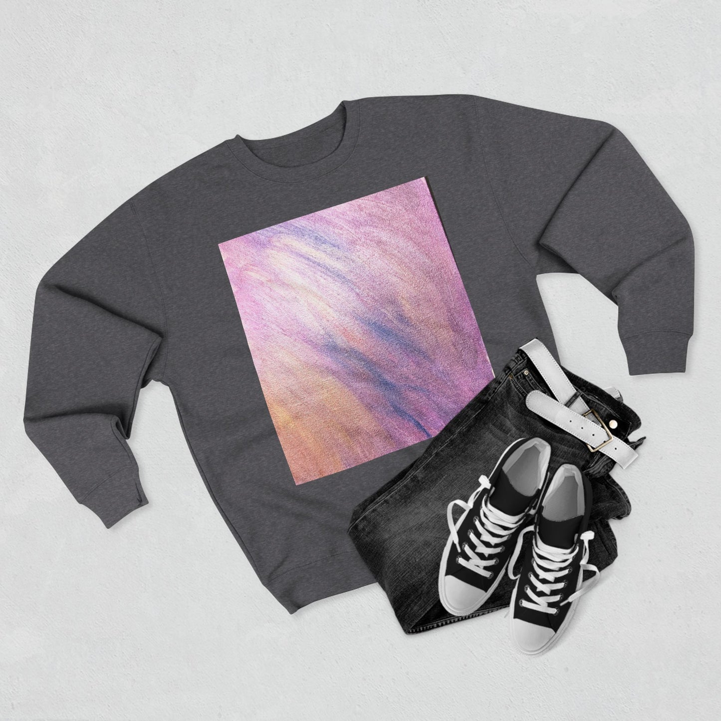 "Dreamwave Drift" Crewneck Sweatshirt – Soft Pink & Lavender Abstract Design