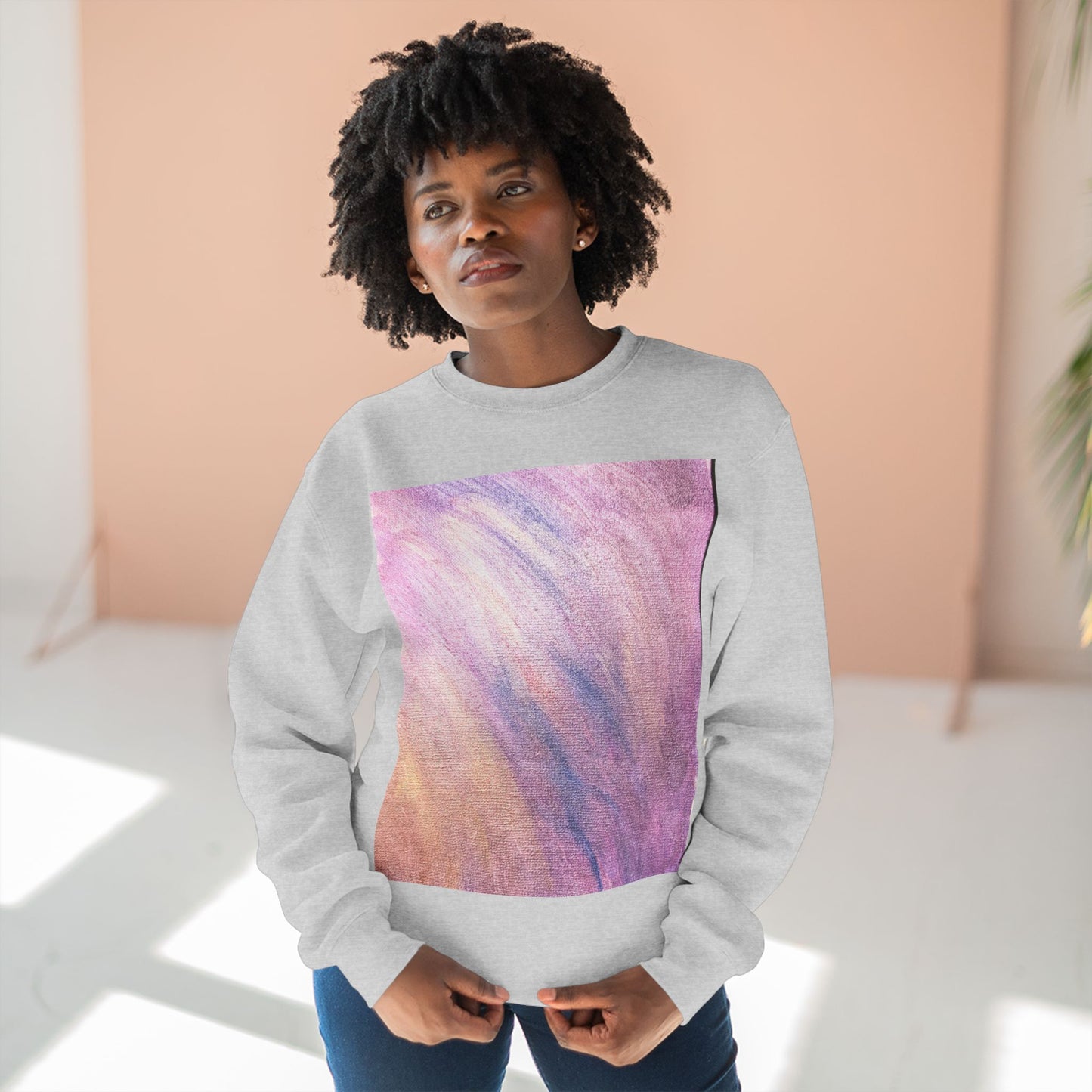 "Dreamwave Drift" Crewneck Sweatshirt – Soft Pink & Lavender Abstract Design