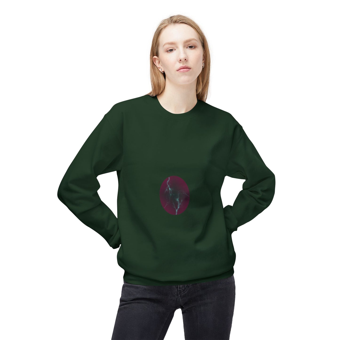 Cosmic Current Crewneck Sweatshirt — Minimal Dark Moon Oval Graphic