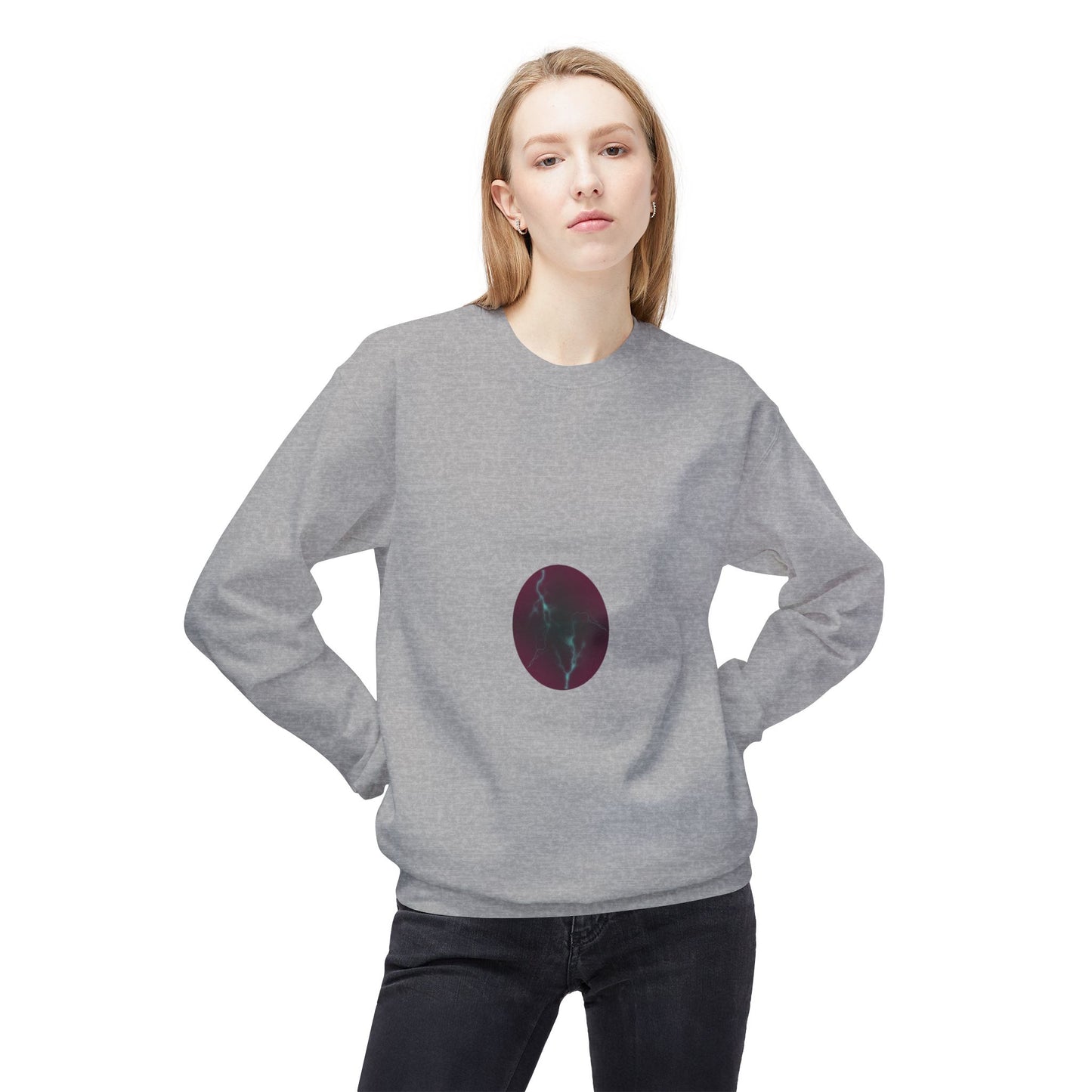 Cosmic Current Crewneck Sweatshirt — Minimal Dark Moon Oval Graphic