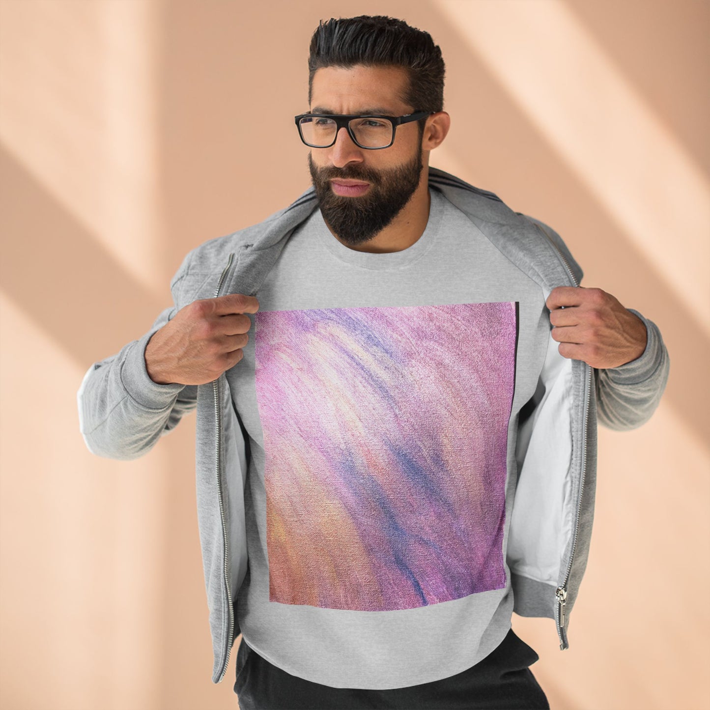 "Dreamwave Drift" Crewneck Sweatshirt – Soft Pink & Lavender Abstract Design