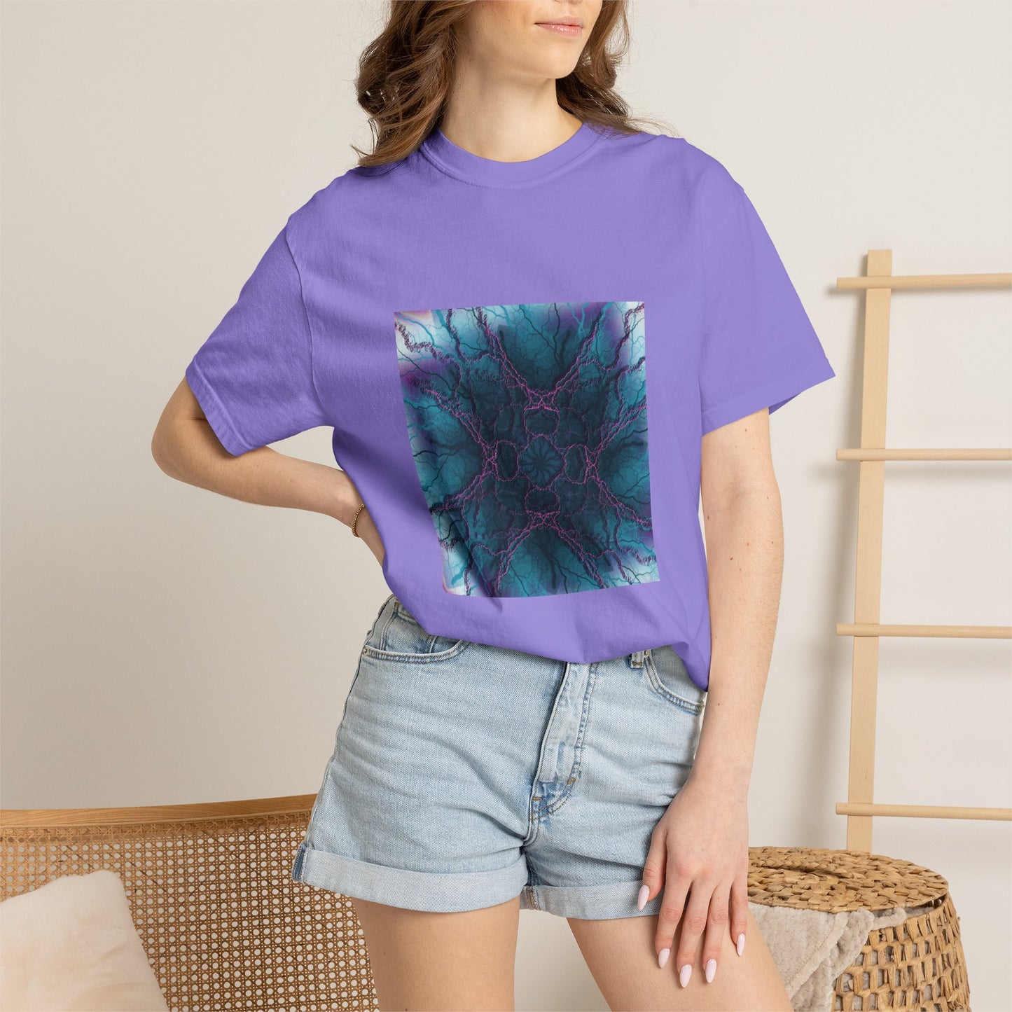 Mystic Bloom Tee — Teal & Purple Geometric Art T-Shirt