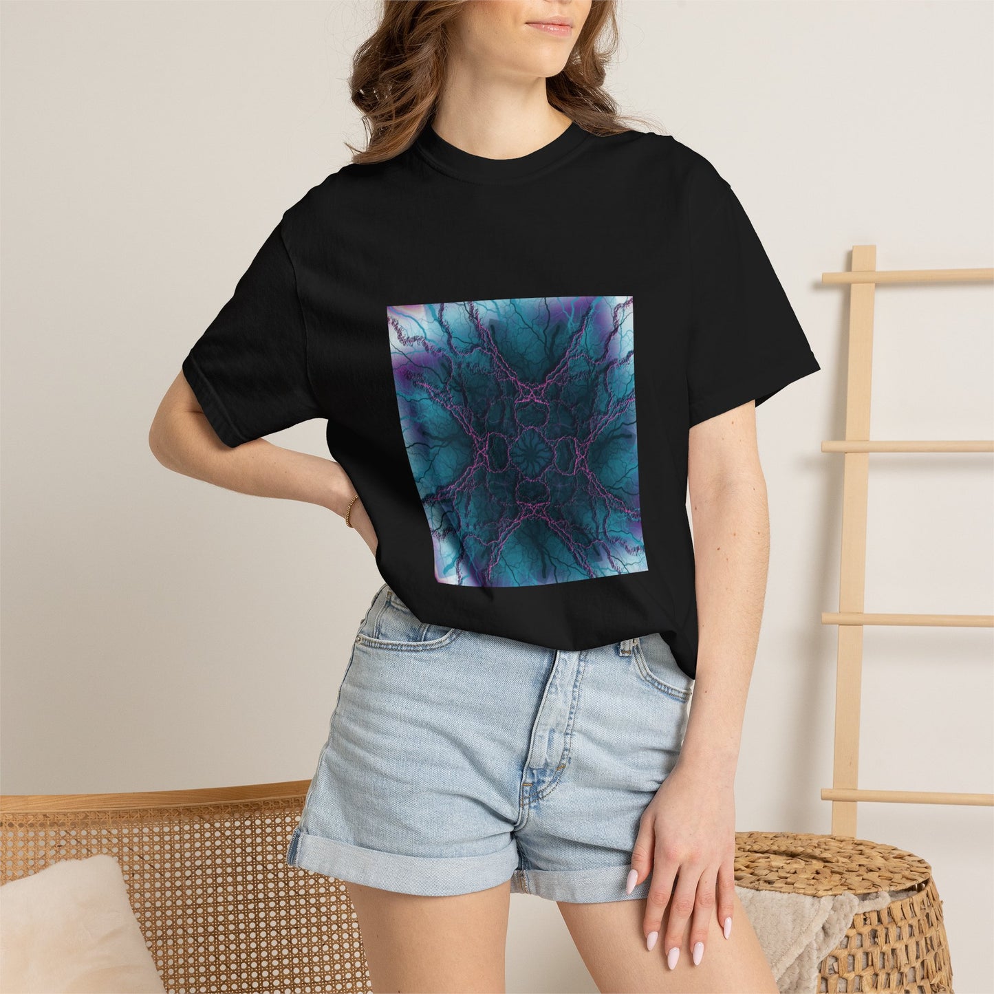 Mystic Bloom Tee — Teal & Purple Geometric Art T-Shirt