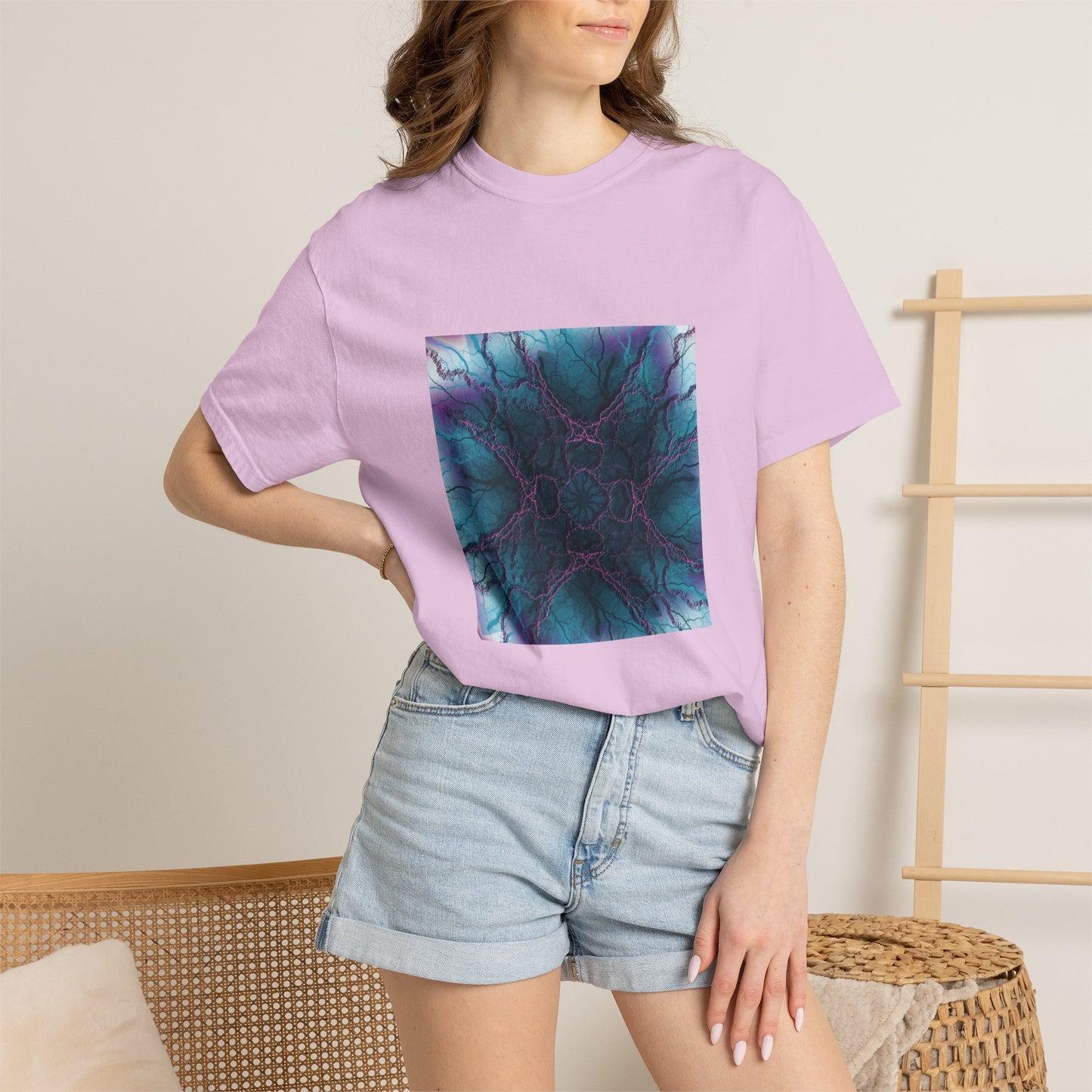 Mystic Bloom Tee — Teal & Purple Geometric Art T-Shirt