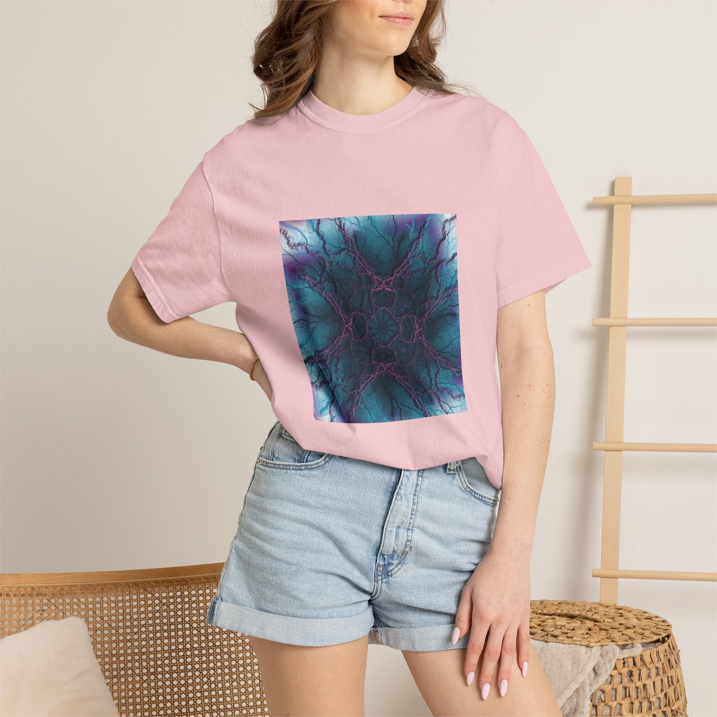 Mystic Bloom Tee — Teal & Purple Geometric Art T-Shirt