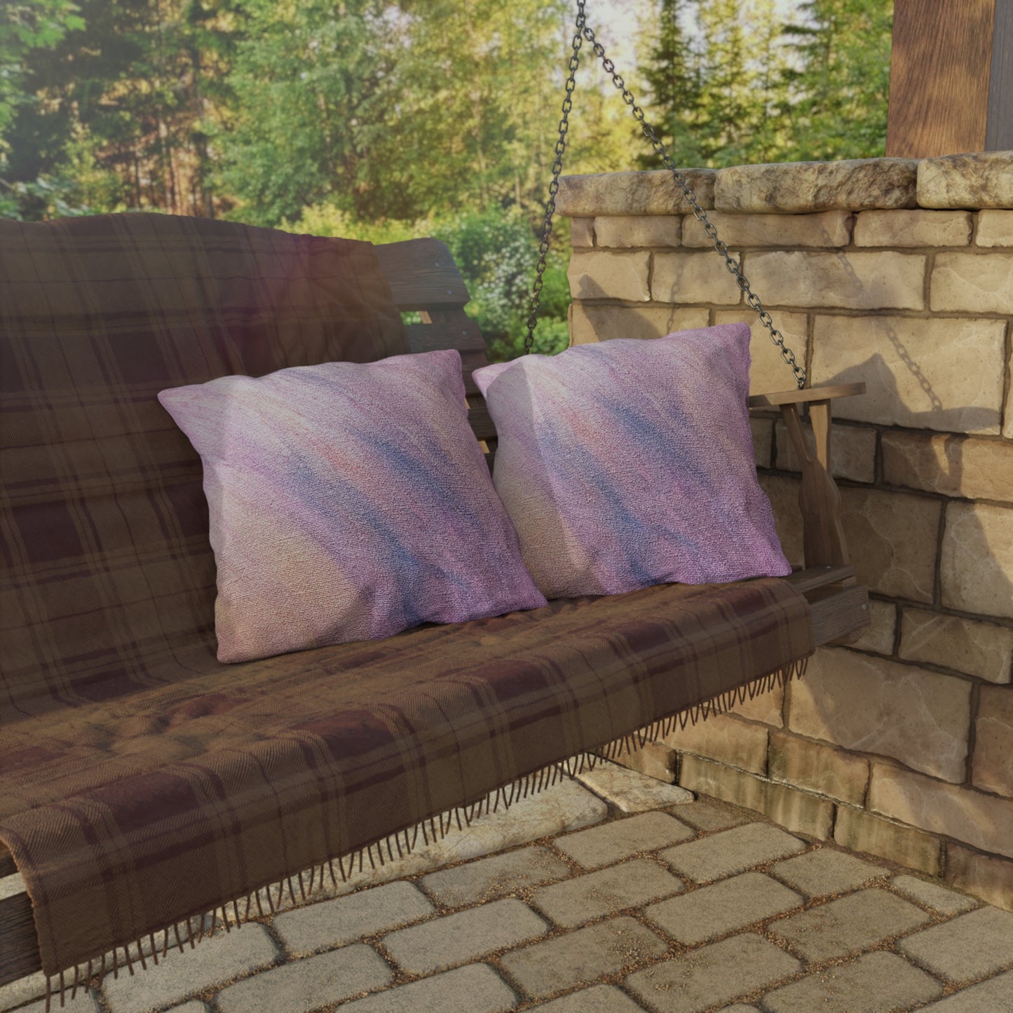 "Dreamwave Drift" Outdoor Pillow — Blush Lavender Ombre Patio Cushion