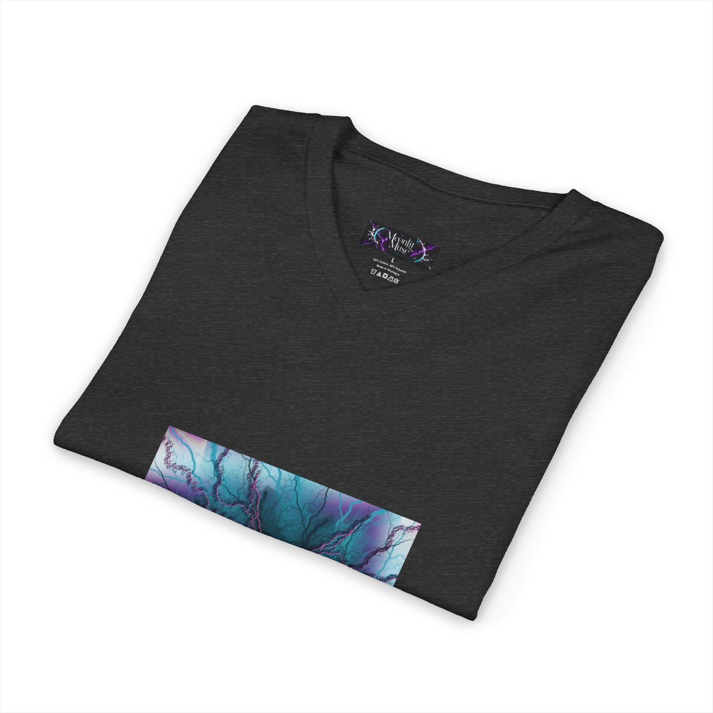 Mystic Bloom V-Neck Tee — Teal & Purple Mandala Graphic