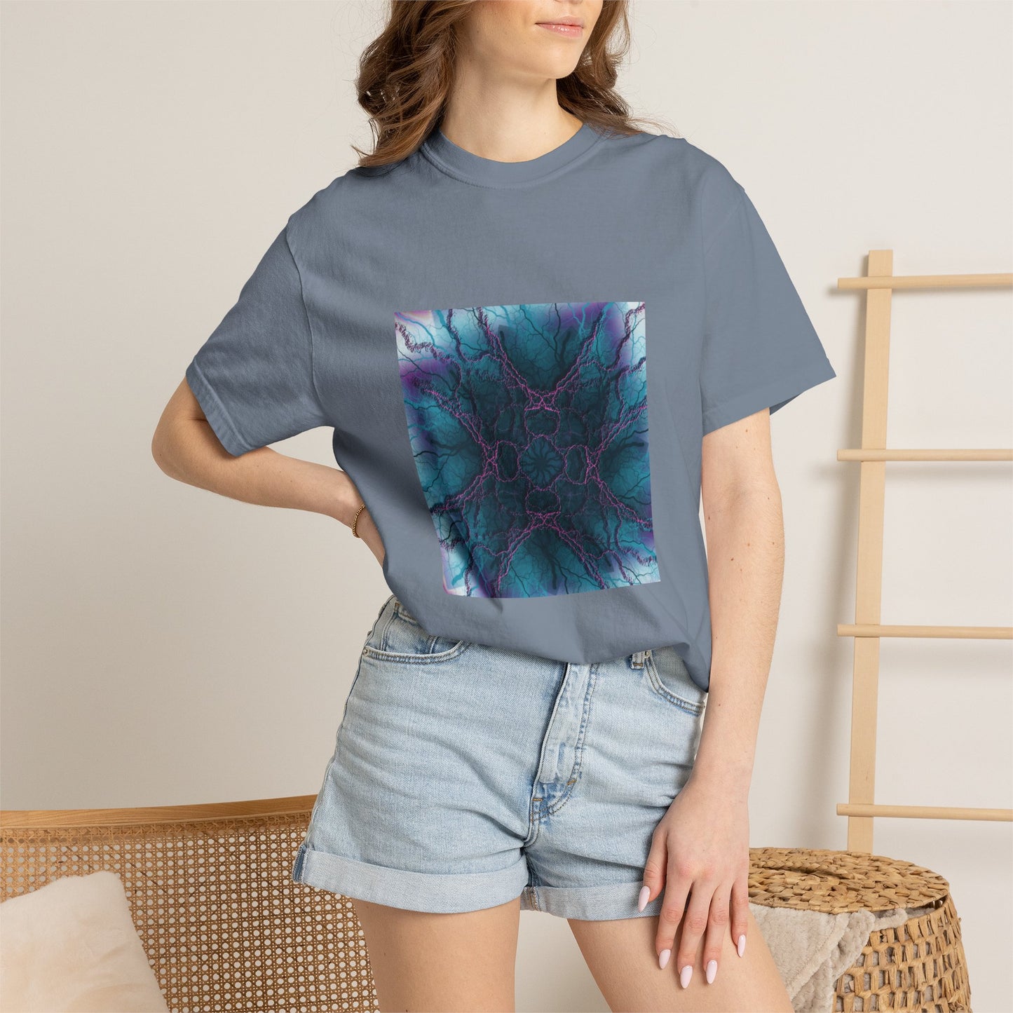 Mystic Bloom Tee — Teal & Purple Geometric Art T-Shirt