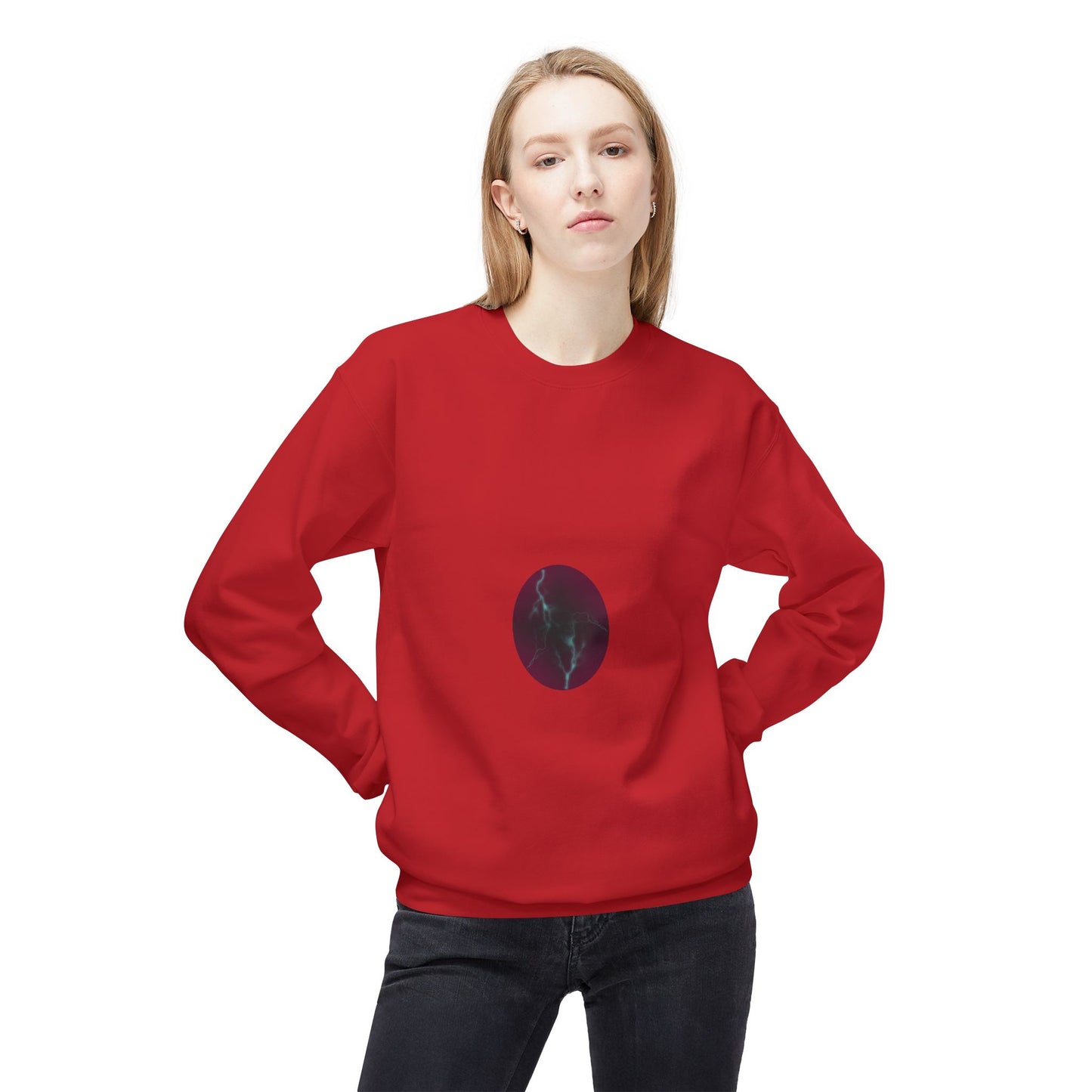 Cosmic Current Crewneck Sweatshirt — Minimal Dark Moon Oval Graphic