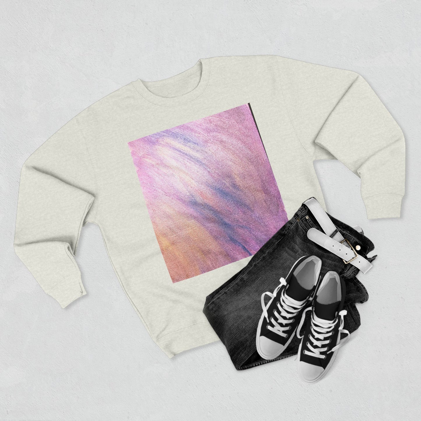 "Dreamwave Drift" Crewneck Sweatshirt – Soft Pink & Lavender Abstract Design