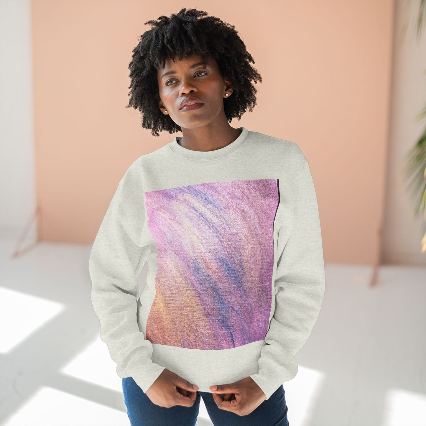 "Dreamwave Drift" Crewneck Sweatshirt – Soft Pink & Lavender Abstract Design