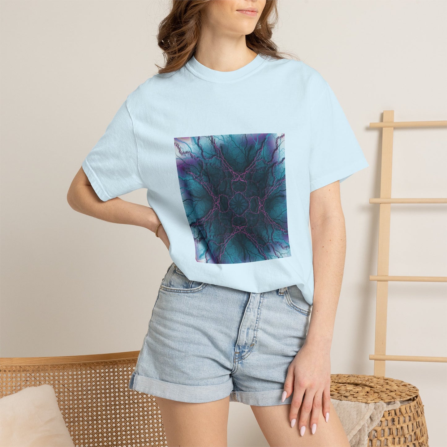 Mystic Bloom Tee — Teal & Purple Geometric Art T-Shirt