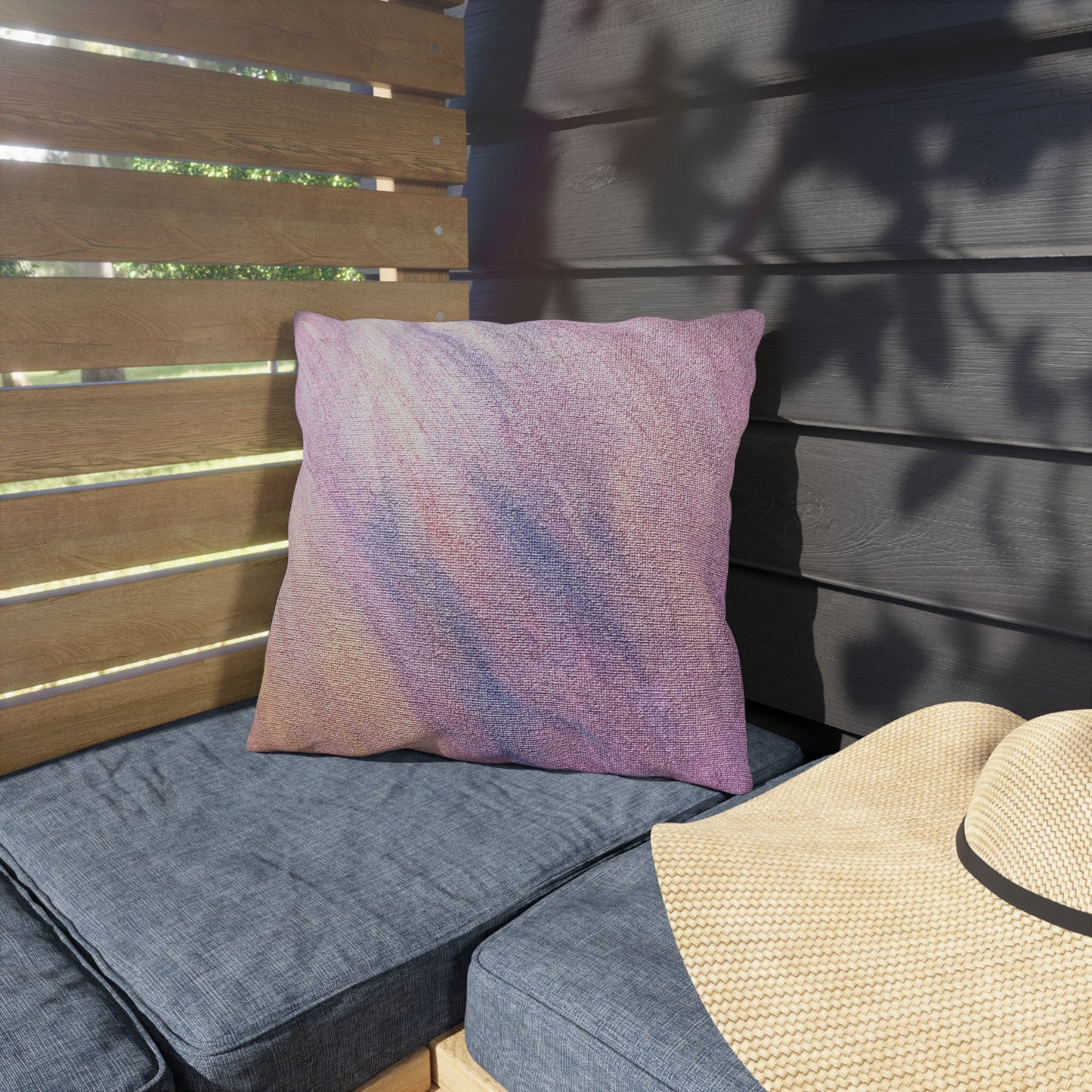 "Dreamwave Drift" Outdoor Pillow — Blush Lavender Ombre Patio Cushion