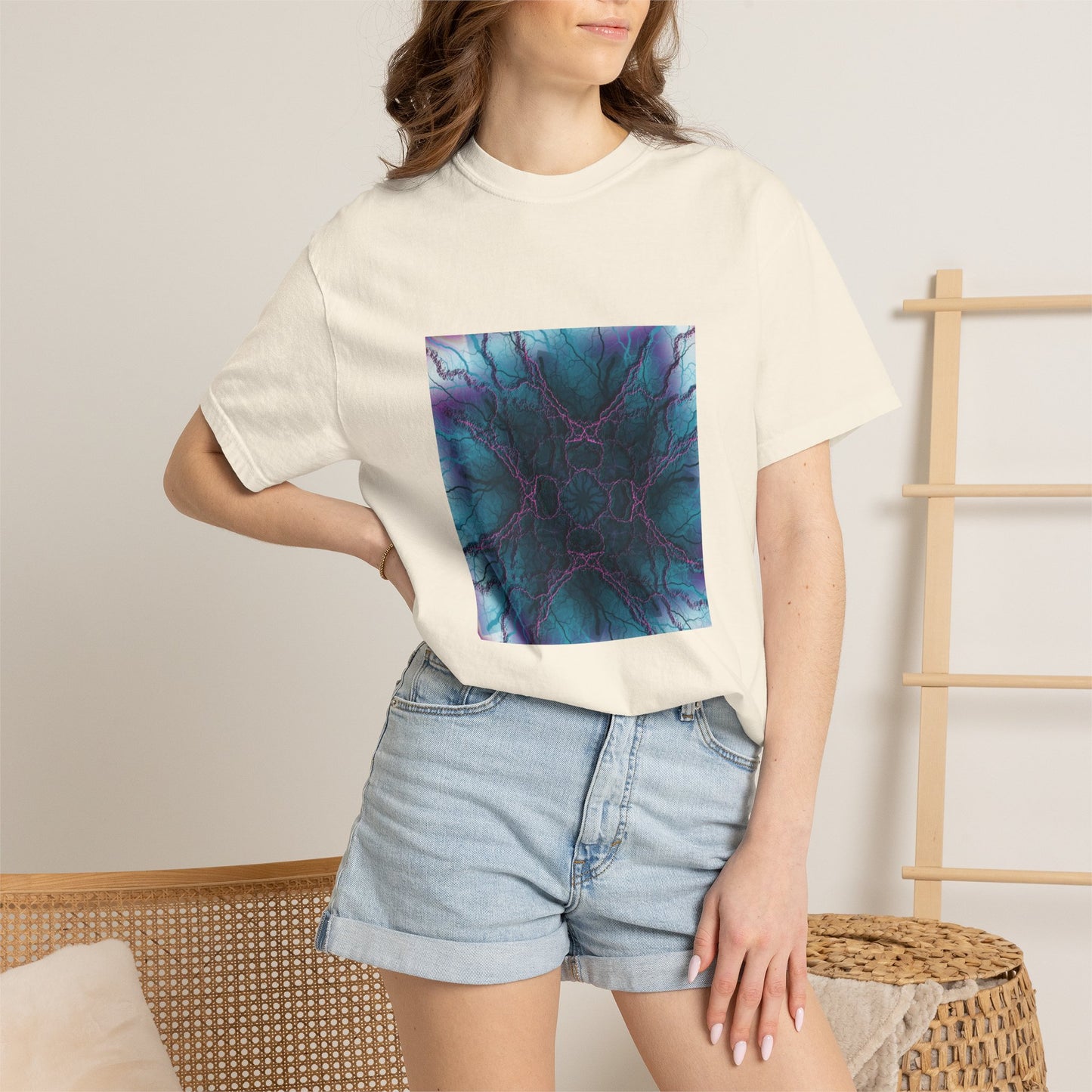 Mystic Bloom Tee — Teal & Purple Geometric Art T-Shirt