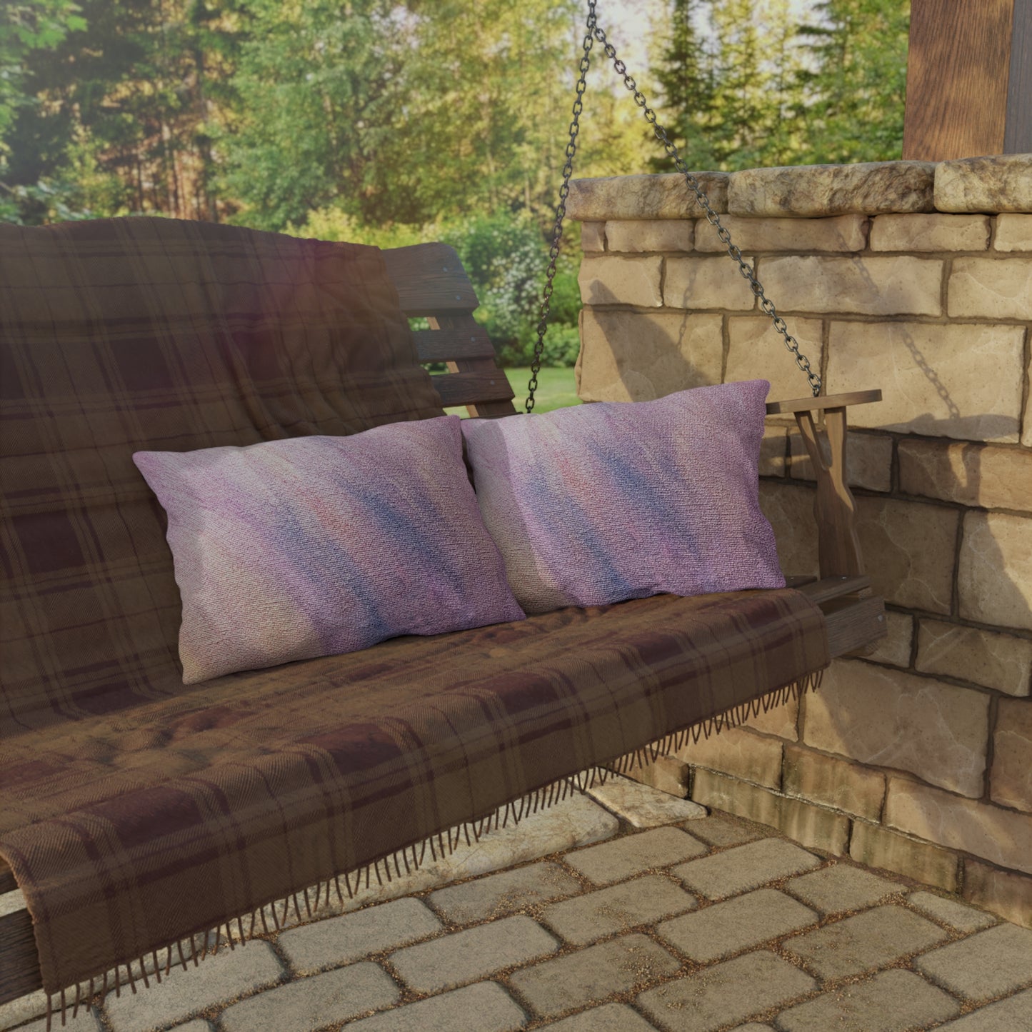 "Dreamwave Drift" Outdoor Pillow — Blush Lavender Ombre Patio Cushion