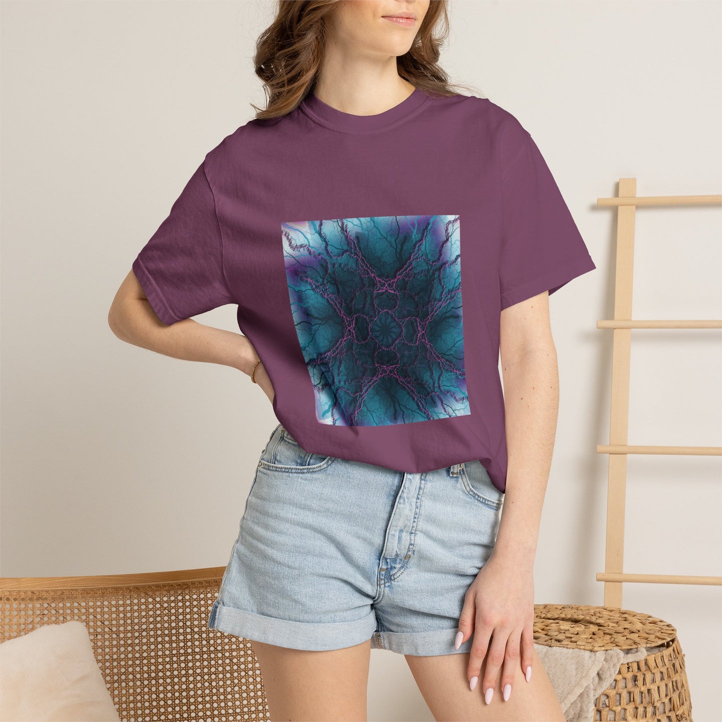 Mystic Bloom Tee — Teal & Purple Geometric Art T-Shirt