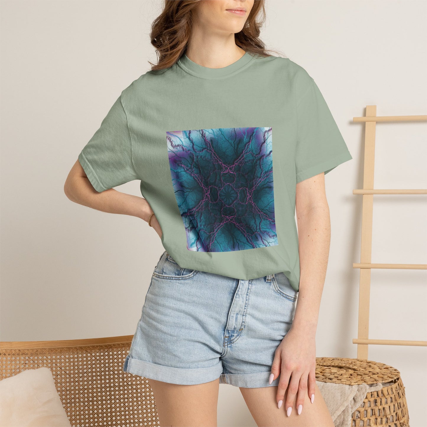 Mystic Bloom Tee — Teal & Purple Geometric Art T-Shirt