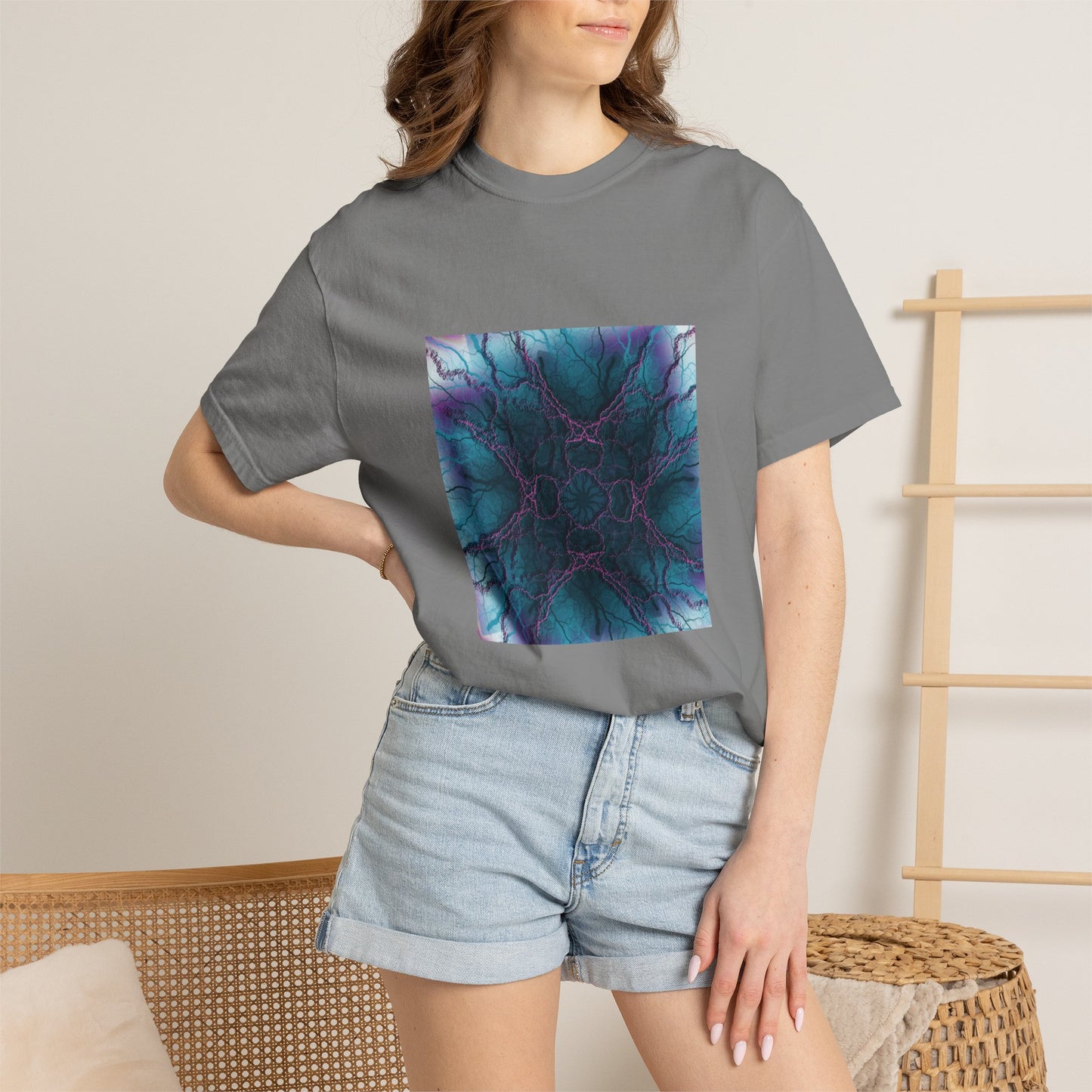 Mystic Bloom Tee — Teal & Purple Geometric Art T-Shirt