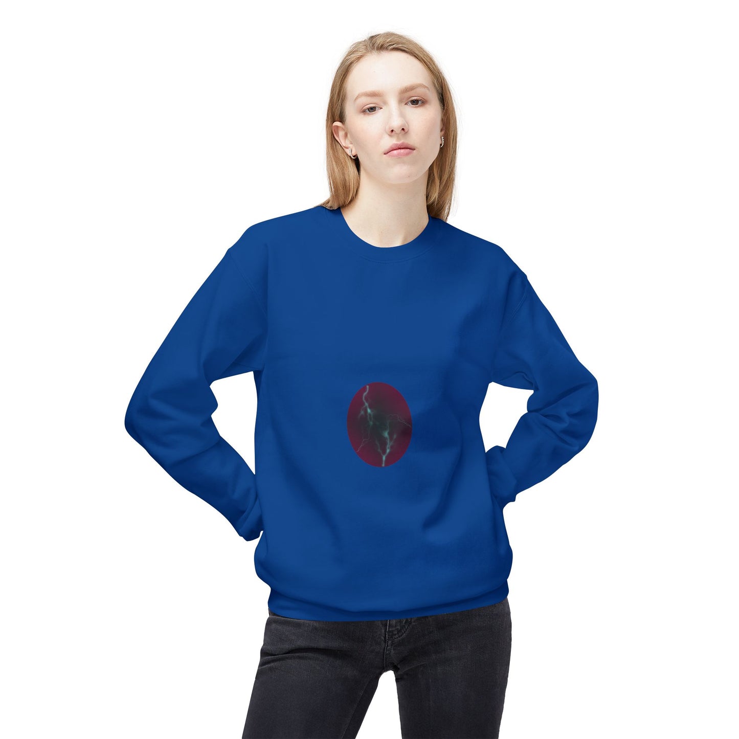 Cosmic Current Crewneck Sweatshirt — Minimal Dark Moon Oval Graphic