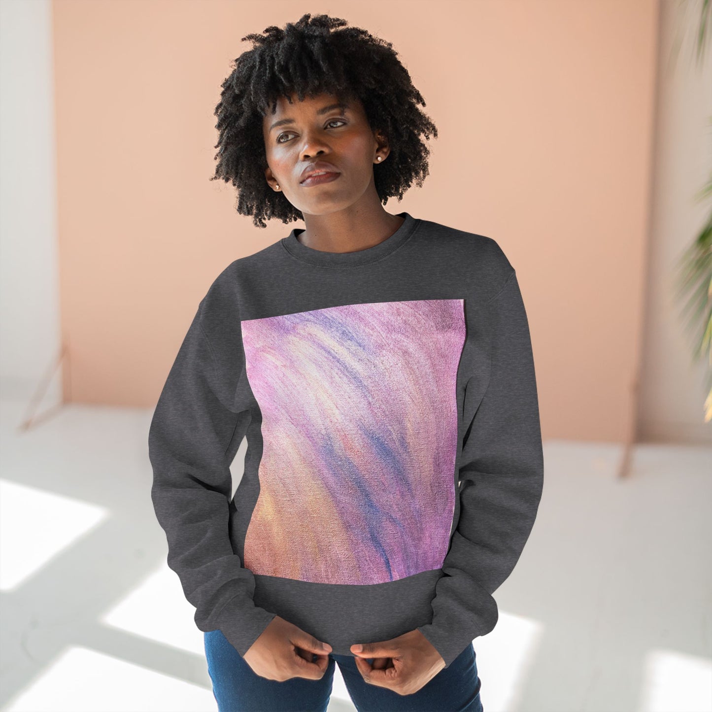 "Dreamwave Drift" Crewneck Sweatshirt – Soft Pink & Lavender Abstract Design