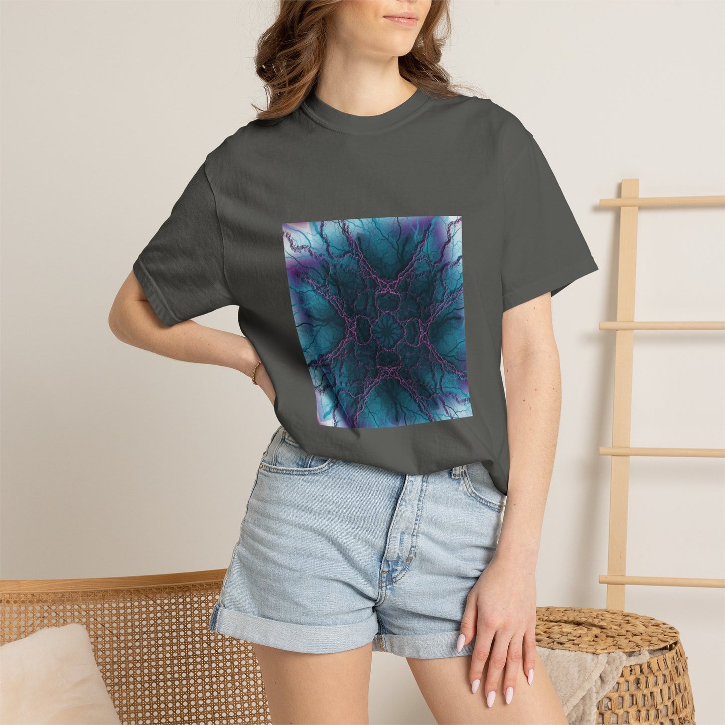 Mystic Bloom Tee — Teal & Purple Geometric Art T-Shirt