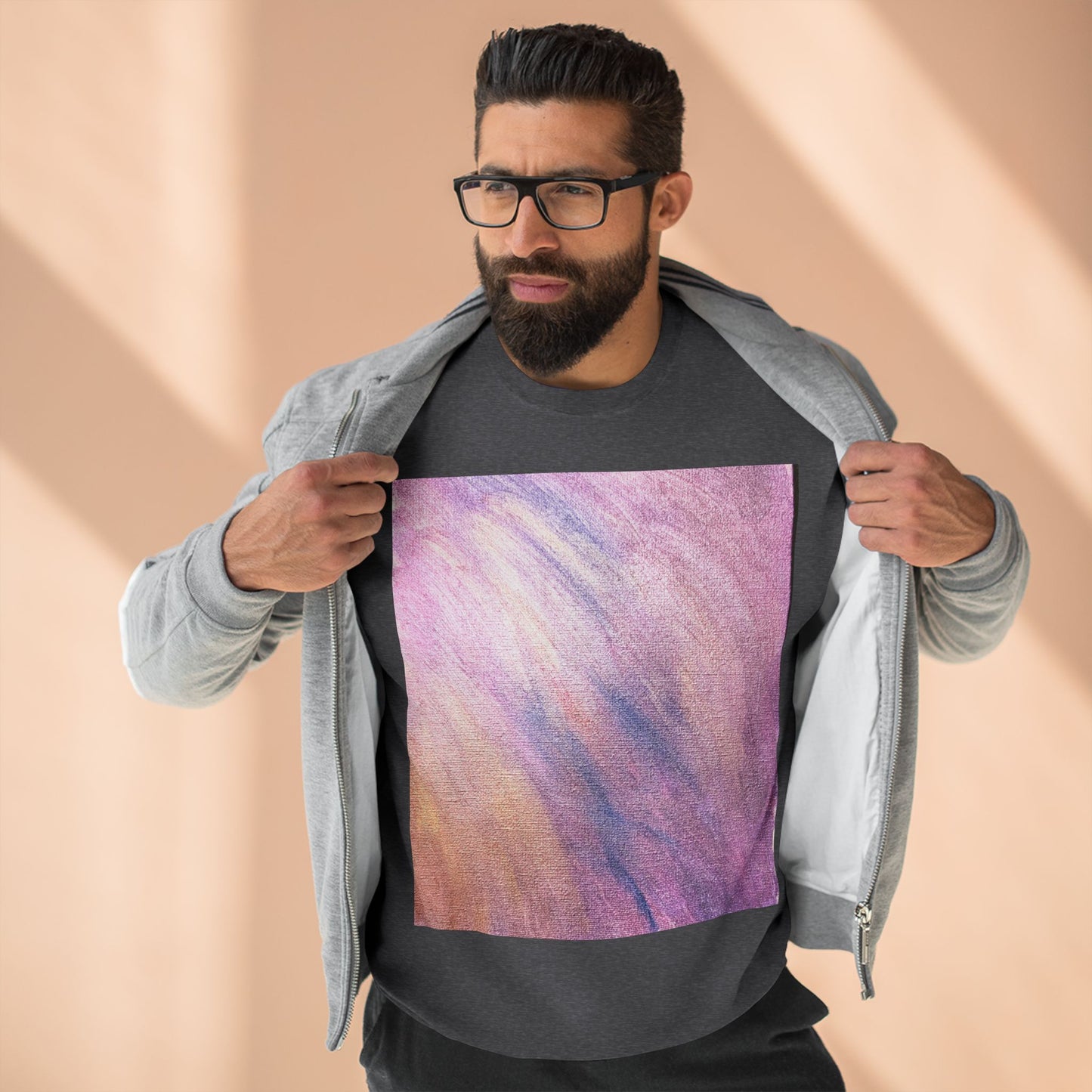 "Dreamwave Drift" Crewneck Sweatshirt – Soft Pink & Lavender Abstract Design
